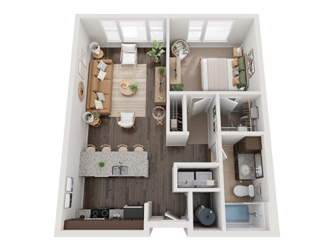 Floor plan for 1 bed, 1 bath, 716 sqft